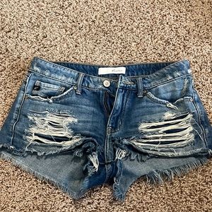 low waisted dark wash jean shorts